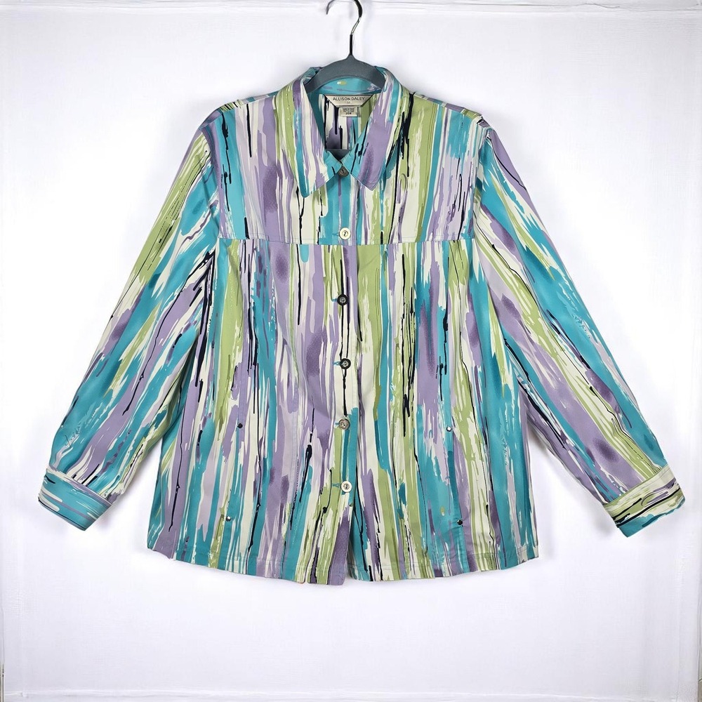 Allison Daley Button Down Jacket Plus‎ Size Woman 20W Abstract Print Long Sleeve